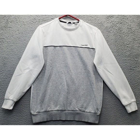 Calvin Klein Sweatshirt Mens Small Multi Fleece Lined Ribbed Cuff & Hem Crewneck - Picture 1 of 8
